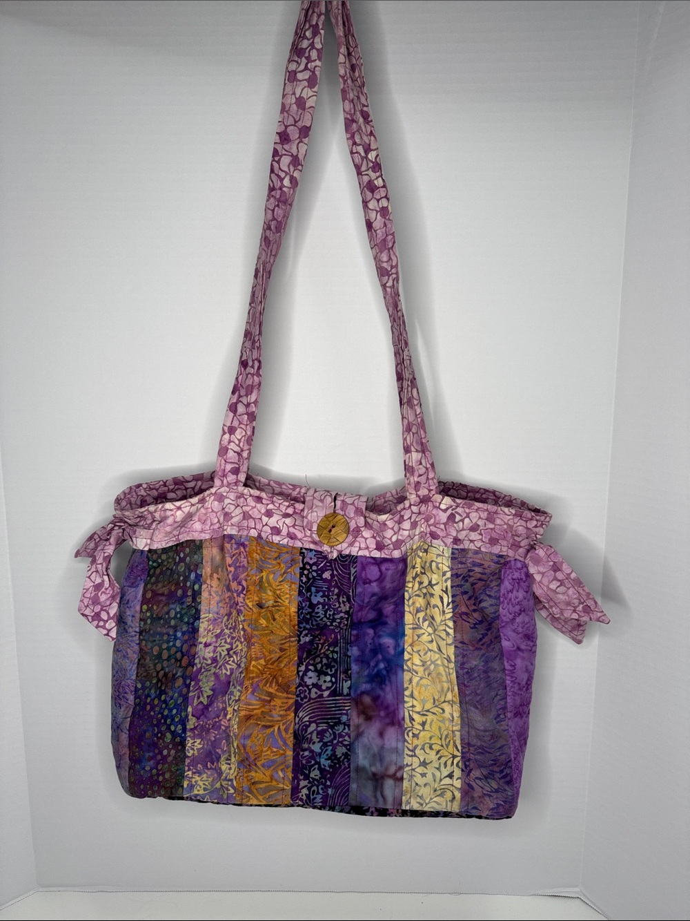 Quilted Handmade Purple Patchwork In Batik Fabric Tote Bag
